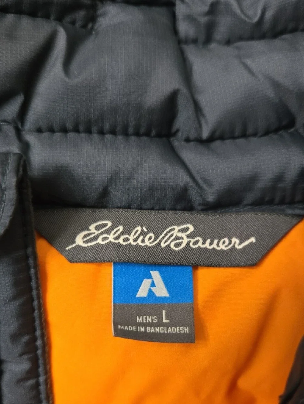 Eddie Bauer Black Quilted Down Vest with Orange Accents